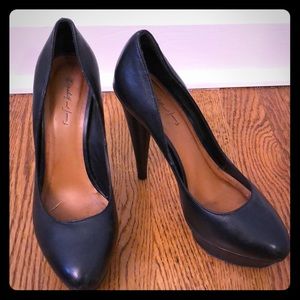 Elizabeth and James black leather heels